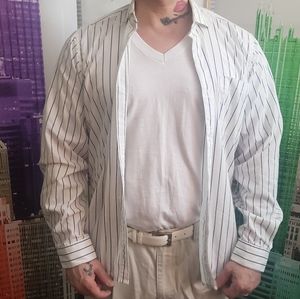 Sasson large white blue verticle stripe shirt